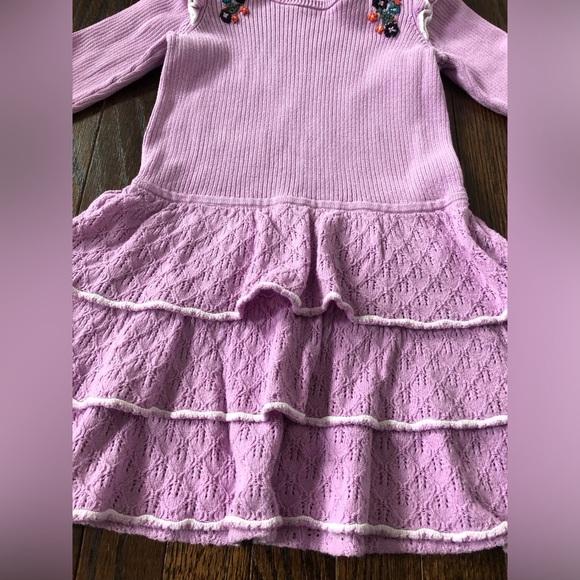 Hanna Andersson Girls 110 (5Y) Lavendar Knit Floral Embroidered Tiered Dress - Picture 5 of 7